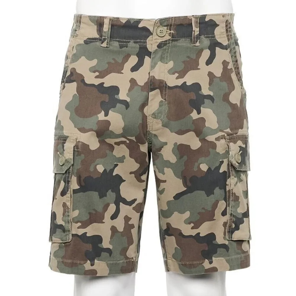 Sonoma Everyday Cargo Chino Shorts Mens 29 Camo Cotton Stretch NEW